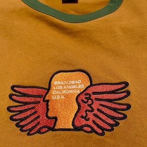 Brain Dead Los Angeles Flyers Ringer Short sleeve tee brown/green Medium NWOT